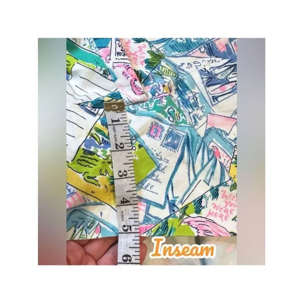 Lilly Pulitzer Callahan Stretch Shorts 10 Wish You Were Here 5” Travel Postcard - Picture 12 of 12